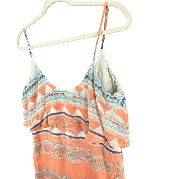 Charlie Jade Mila Dress XS Coral Aztec Silk Spaghetti Strap Layered Boho Chic - Picture 3 of 11